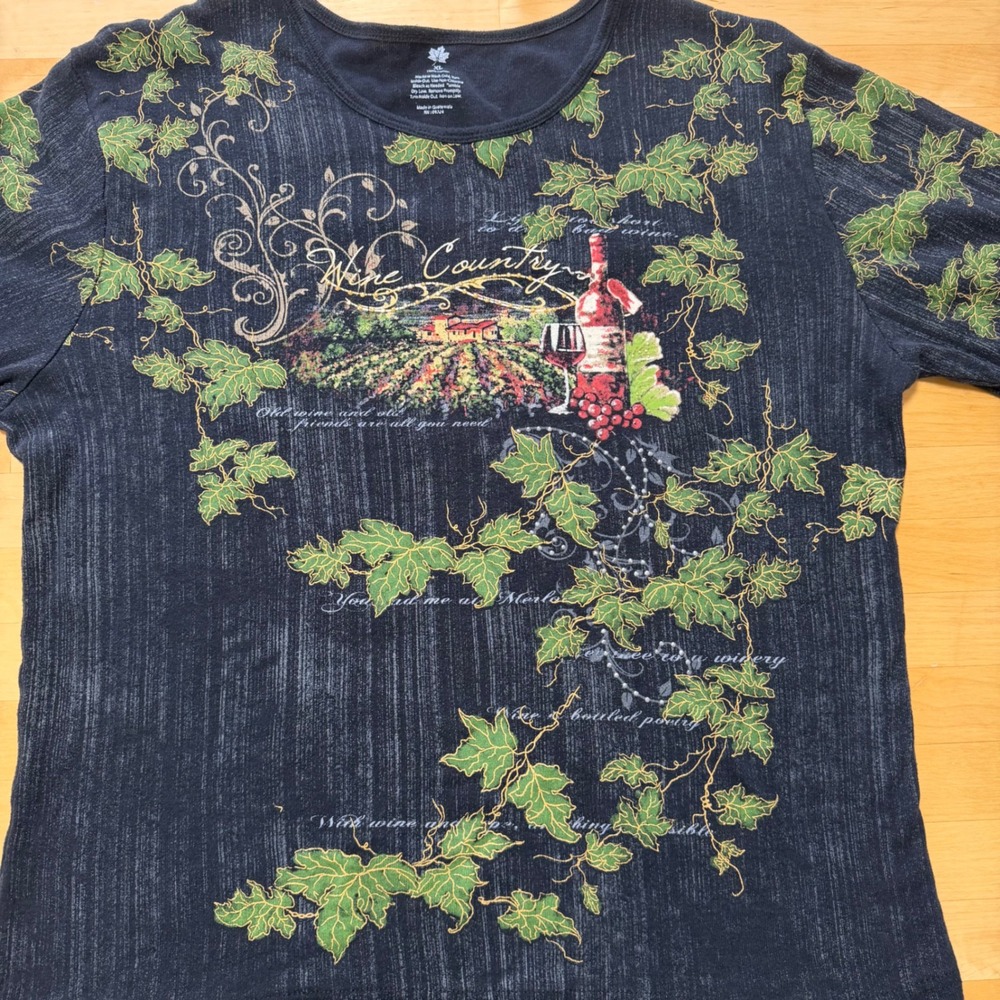 Northern Reflections Wine Country Vineyard Graphic Top Black Size XL Cottagecore - Picture 5 of 9